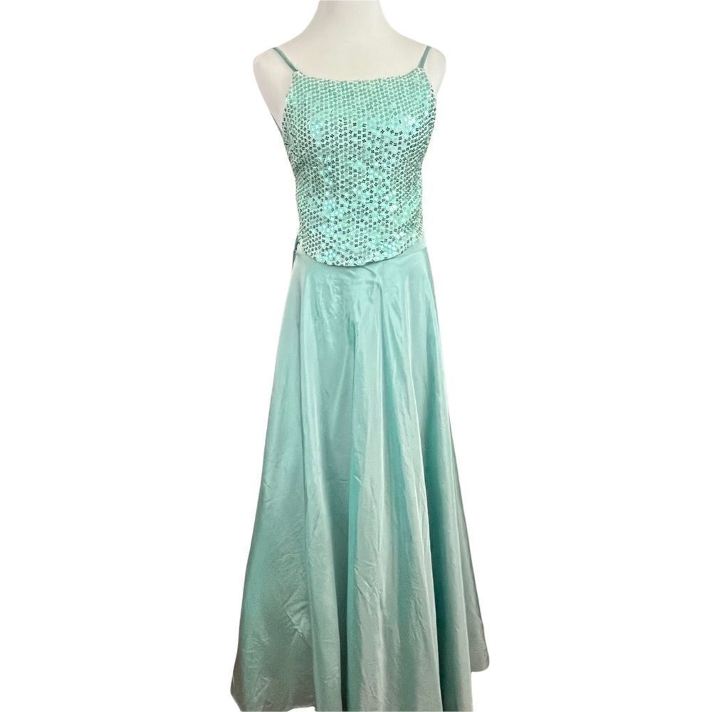 Y2K City Triangles 2 Piece Sequin Halter Tie Prom Formal Dress S